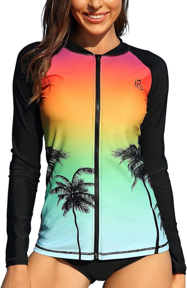 Sunset Gradient Long Sleeve Zip-Up Swim Shirt